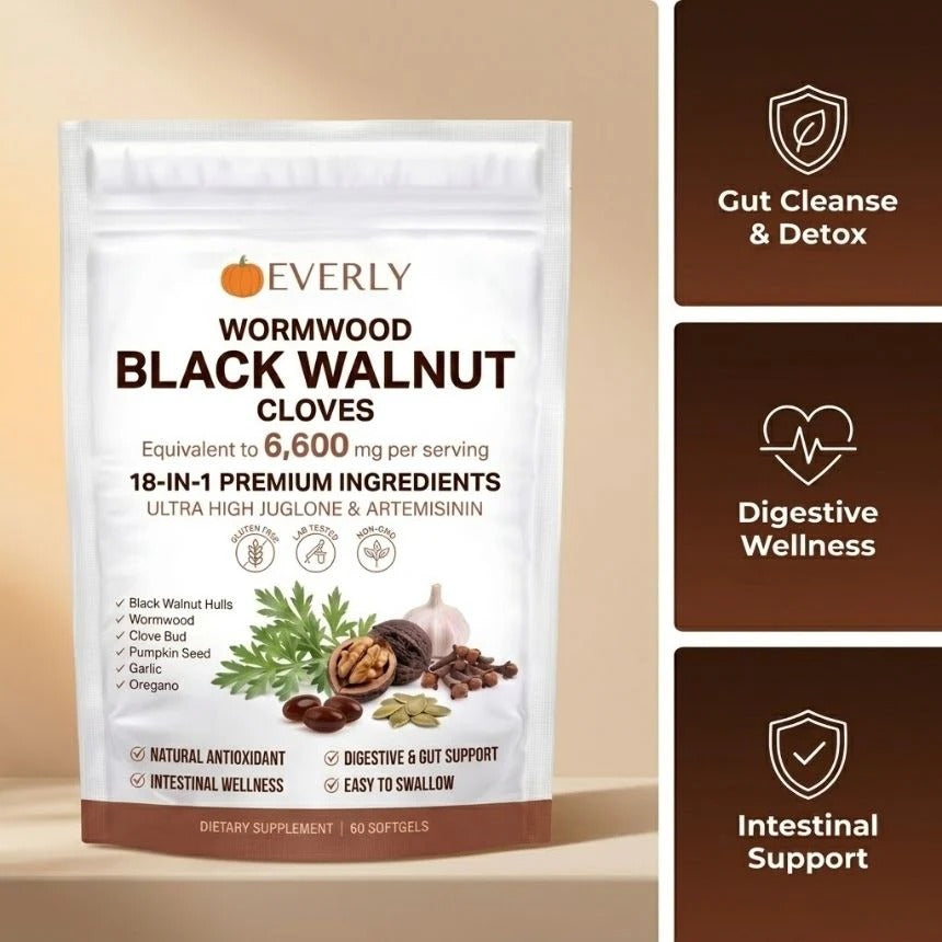 Everly Wormwood Black Walnut Cloves Softgels - Promotes Internal Cleansing & Digestive Wellness