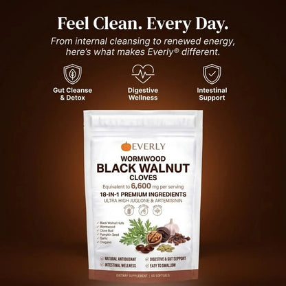 Everly Wormwood Black Walnut Cloves Softgels - Promotes Internal Cleansing & Digestive Wellness