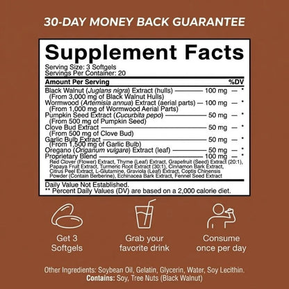 Everly Wormwood Black Walnut Cloves Softgels - Promotes Internal Cleansing & Digestive Wellness